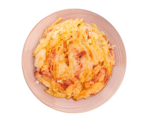 Korean pancake or Pajeon, Korean  dish made from egg and wheat flour with Potato bacon.Traditional korean food isolate on white PNG File.