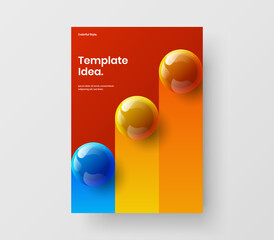 Trendy pamphlet A4 design vector template. Clean 3D spheres company identity concept.