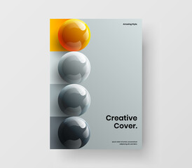 Creative banner A4 design vector template. Bright 3D spheres book cover layout.
