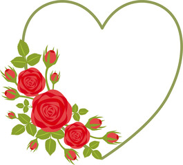 Red rose with heart frame. Flat design.