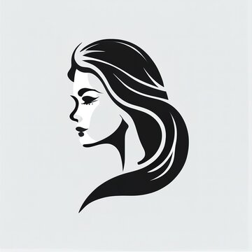 recommend clip art:  a woman's face with long hair and a ponytail in black and white on a white background. Generative AI