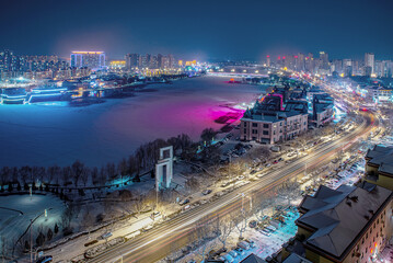 Fototapeta premium Night view of city after snow
