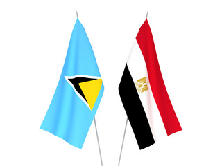 National fabric flags of Egypt and Saint Lucia isolated on white background. 3d rendering illustration.