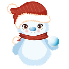Illustration of a snowman wearing a santa hat