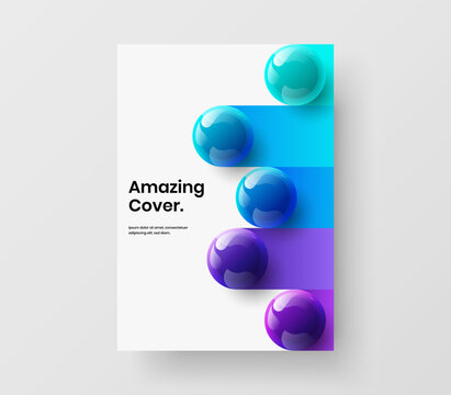 Multicolored leaflet A4 vector design template. Bright realistic spheres front page layout.