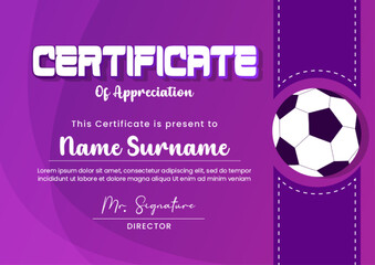 Football tournament, sport event certificate design template easy to customize simple and elegant design