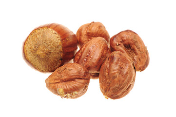 Hazelnuts on white background