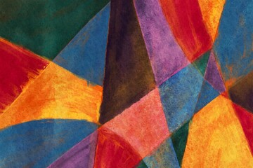 マルチカラー絵の具の幾何学的な抽象アート背景）黄色・緑・赤・紫のレトロでカラフルなコンポジション