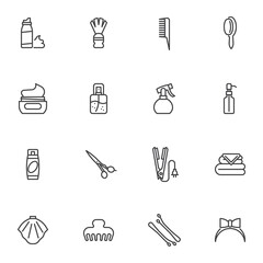 Barber shop equipment line icons set