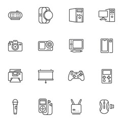 Electronic gadgets line icons set