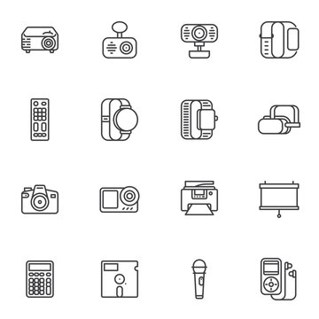 Digital devices line icons set