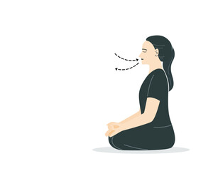 Isolated of a woman meditating and breathing exercise Vector illustration in flat style.