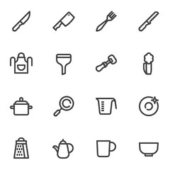 Cooking utensils line icons set