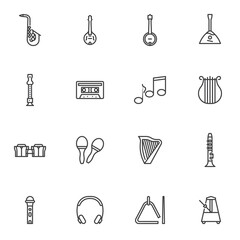 Musical instruments line icons set