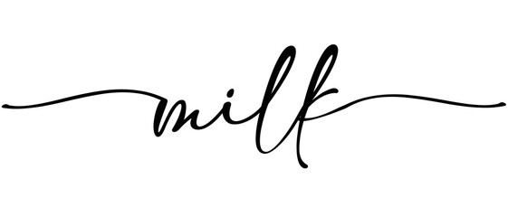 Milk word Continuous one line calligraphy Minimalistic handwriting with white background