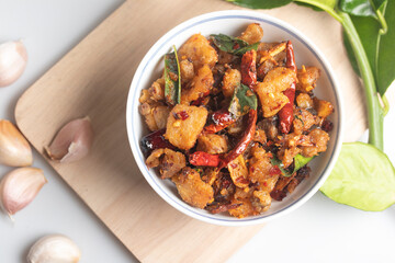 Spicy fried pork crackling chili paste. Thai food.