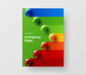 Fresh 3D spheres pamphlet template. Clean magazine cover A4 vector design concept.