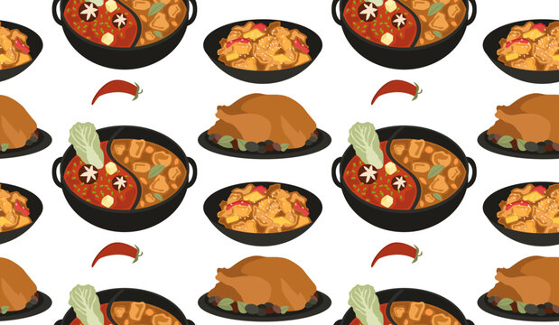 National Chinese food. Seamless pattern in vector. Asian cuisine