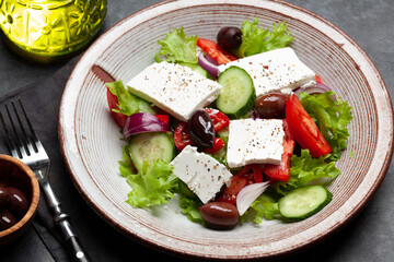 Greek salad with vegetables and feta cheese