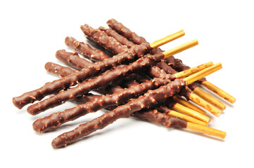 Chocolate mixed biscuit stick isolated on white background
