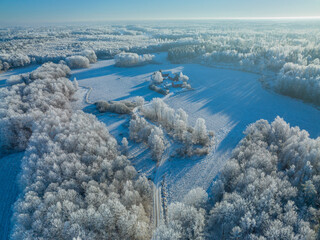 Drone View Over Swedish Winter Landscape, Sweden