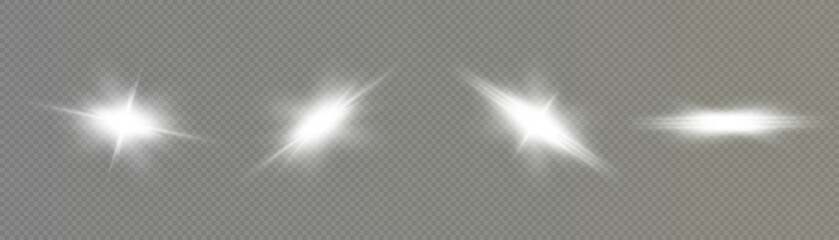 Bright white light effect. Bright sun on transparent background for Christmas and New Year design.