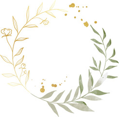 Fototapeta premium Watercolor botanical leaf wreath circle frame
