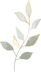 Watercolor leaf branch gold illustration