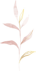 Watercolor leaf branch gold illustration