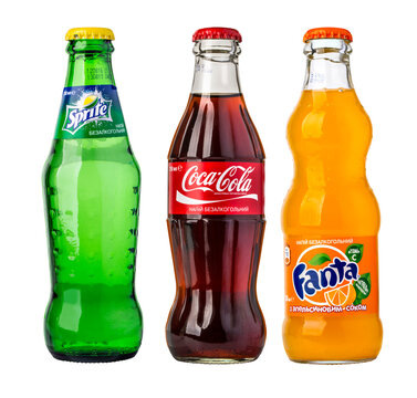 Coca-Cola, Fanta and Sprite glass bottles