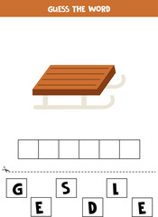Spelling game for preschool kids. Cartoon wooden sledge.