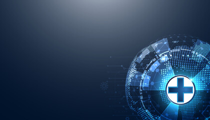 Abstract health circle digital modern beautiful wellness symbol health plus on blue background futuristic