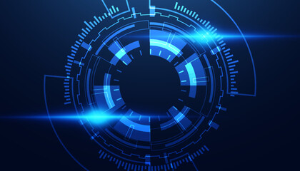 Abstract Circle Digital Concept Light Circle Network Connection Blue Digital Copy Space for Text Wallpaper Background Futuristic Modern.