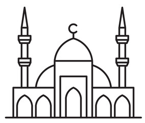 
Mosque icon in 2D design and the drawing is in black and white. Highlighting the concept of architecture with Islamic elements such as arches and domes.
