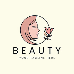 flower women line style logo vector cartoon template illustration design, beauty fashion icon design