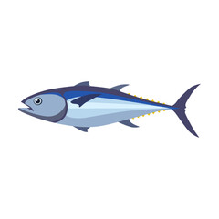 Seafood or marine tuna cartoon illustration. Crab, lobster, oyster, fish, shrimp, mussel, salmon and crayfish isolated on white