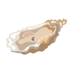 Open oyster. Seafood or marine animals cartoon illustration. Crab, lobster, oyster, fish, tuna, shrimp, mussel, salmon and crayfish isolated on white