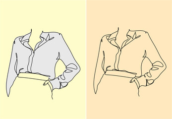 Linear glamour portrait woman in blouse. Portrait of fashionable girl. Linear glamour logo in minimal style for beauty salon, beautician, makeup artist, stylist. Hand drawn art.