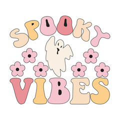 Spooky Vibes Retro T-Shirt Design with Vintage Halloween Aesthetic