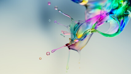 colorful water splash on light blue background, 3D rendering