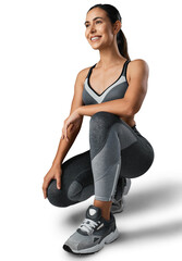 Studio shot of a sporty young woman posing isolated on a transparent png background