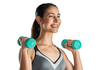 Studio shot of a sporty young woman exercising with dumbbells isolated on a transparent png background