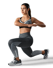 Studio shot of a sporty young woman exercising isolated on a transparent png background