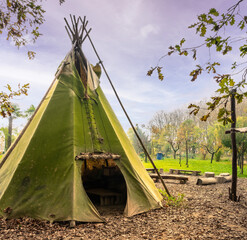 A tipi or lodge the conical tent used by some Indigenous peoples in the Great Plains and Prairies of North America © Simone
