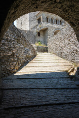 Fototapeta na wymiar Inside Gjirokastra Castle, Interior of Fortress in Gjirokastra, Albania 