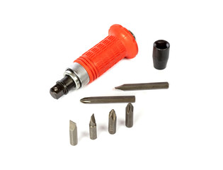 Impact screwdriver in box isolated on white background. Heavy duty tools