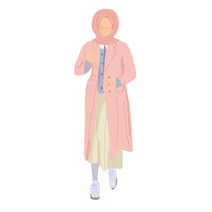 Hijab woman wearing long coat. Woman wearing winter dress.