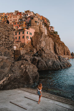 Tourist at Manarola Cinque Terre Italy