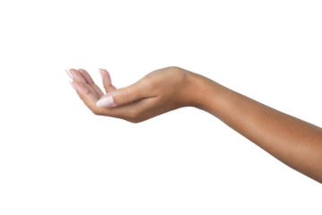 Shot of a unrecognizable woman's hand against an isolated on a transparent png background.