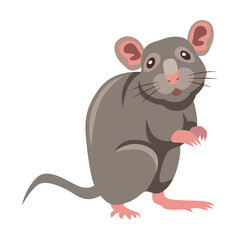 Grey mouse cartoon illustration. Little house mice or rat character with long tail isolated on white background